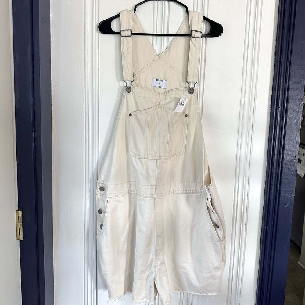 NWT Old Navy Cream Denim Short Overalls, Size XXL